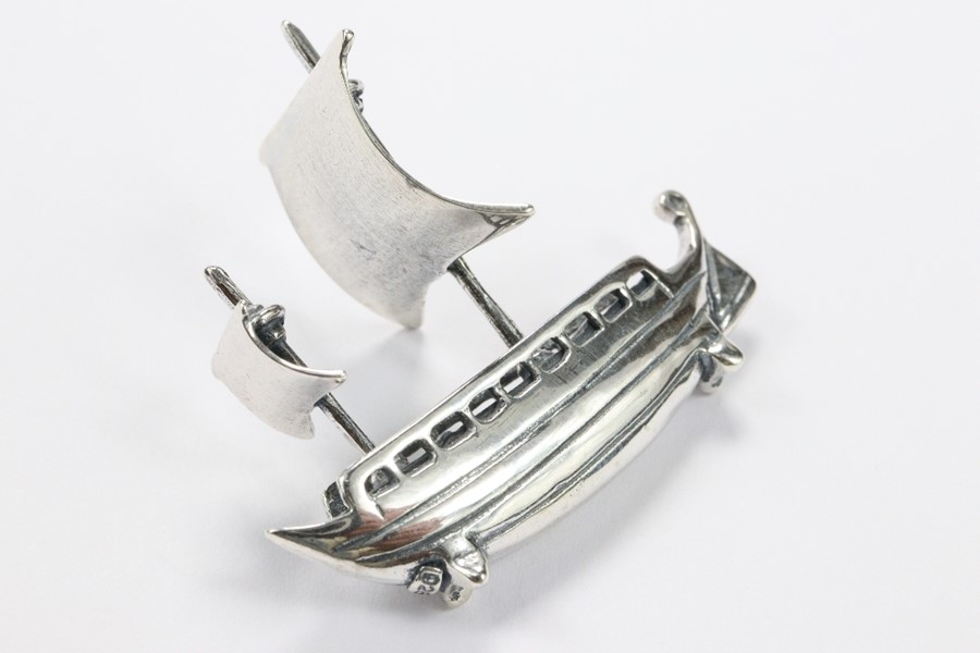 Silver Sailing Ship Figurine - Image 2 of 2