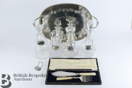 Oval Silver Plated Tray and Crystal Decanters