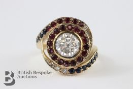 9ct Gold Sapphire, Ruby and CZ Dress Ring