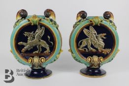 Pair of Majolica Moon Flasks