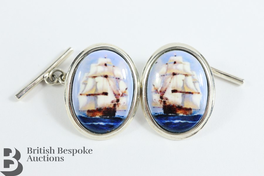 Silver and Enamel Cufflinks - Image 2 of 2