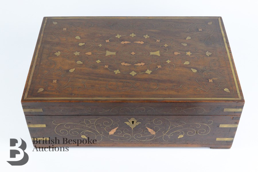 Indian Mahogany Brass Inlaid Box