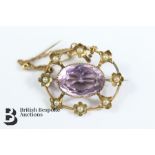 9ct Gold Amethyst and Pearl Brooch