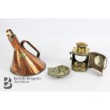 Brass Lamp, Dish and Copper Whistling Kettle