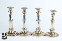 Two Pairs of Georgian Silver Plated Candlesticks