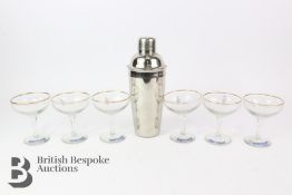 Babycham Glasses and Chrome Plated Cocktail Shaker