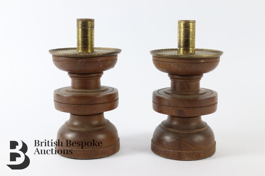 Pair of Turned Wood Candlesticks