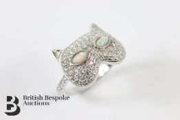 Silver, Cubic Zircon and Opal Ring