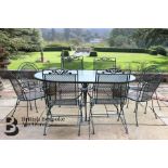 Green Painted Metal Outdoor Oval Dining Table