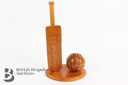 Carved Wooden Cricket Bat and Ball Puzzle