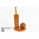 Carved Wooden Cricket Bat and Ball Puzzle