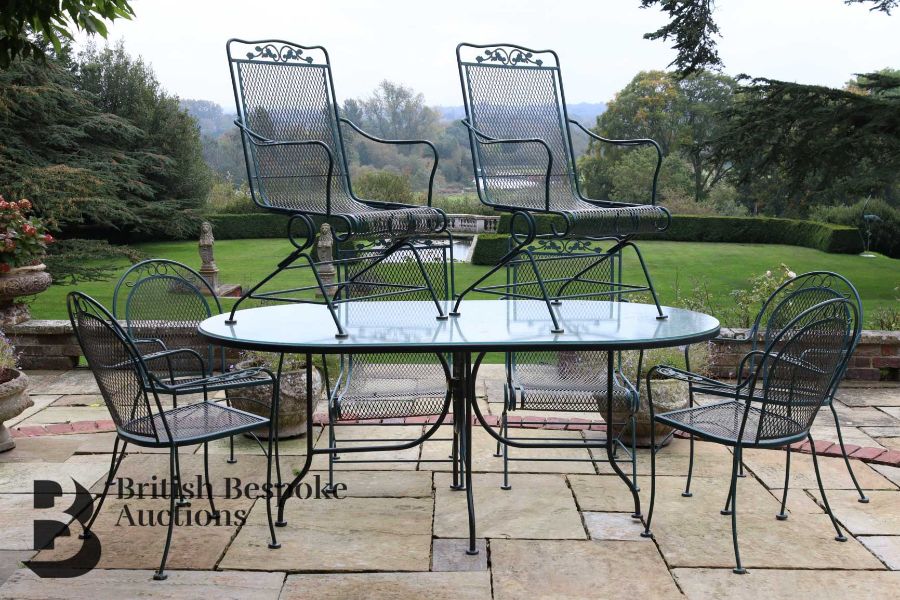 Green Painted Metal Outdoor Oval Dining Table - Image 4 of 8