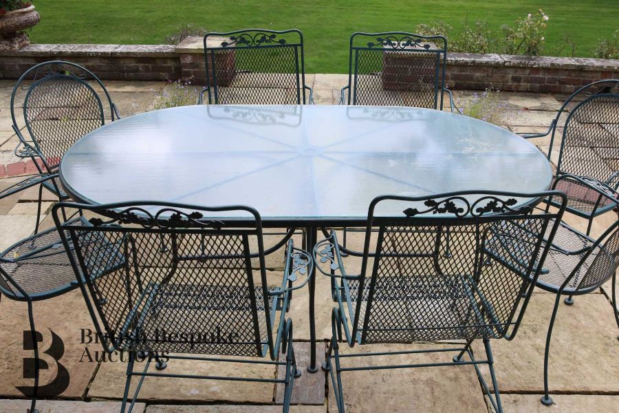 Green Painted Metal Outdoor Oval Dining Table - Image 3 of 8