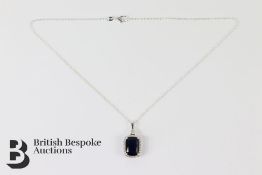 Silver, Cubic Zircon and Faux Sapphire Pendant and Necklace