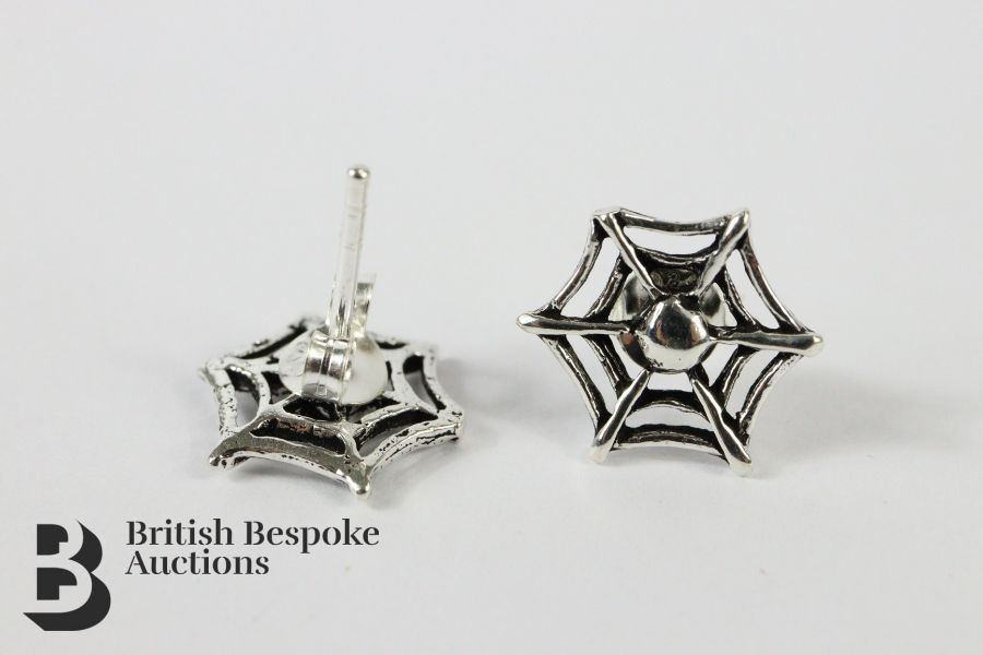 Pair of Silver Spider Web Stud Earrings - Image 2 of 2