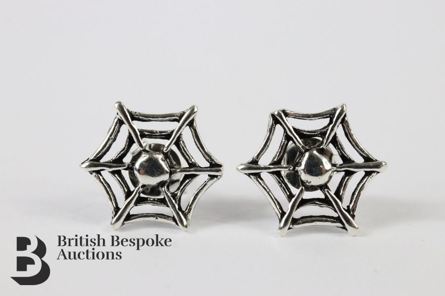 Pair of Silver Spider Web Stud Earrings