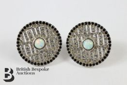 Pair of Silver, Cubic Zircon and Opal Earrings