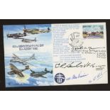 1985 RAF VJ Day cover signed by 3 US Fighter Pilot Aces: Col. Hershel H.Green, Lt E.R.Hanks & Cdr.
