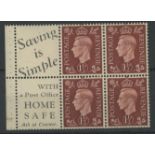 1937 1½d booklet cylinder G37 no dot pane of 4 + 2 advertising labels "Saving is Simple with a Post