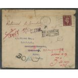 1939 envelope Harrogate to Burma with many different markings incl.