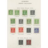 Guernsey 1941-44 set + shades & 1d banknote paper used on album page.