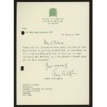 James Callaghan: 1987 signed letter on House of Commons letterhead.