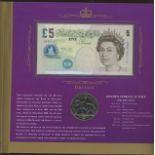 2002 Lowther Crown & Banknote set in Royal Mint folder with £5 serial ER50 001113