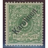 Caroline Islands: 1899 sloping 48 degrees 5pf green U/M, expertised on reverse, fine. Michel Cat