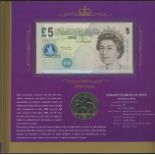 2002 Lowther Crown & Banknote set in Royal Mint folder with £5 serial ER50 001114