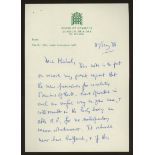 James Callaghan: 1986 handwritten & signed letter on House of Commons letterhead.
