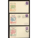 1958 Regionals 3d set of 6 on 6 illustrated FDCs with regional handstamps.