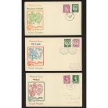 1958 Regionals 6d & 1/3d set of 6 on 3 illustrated FDCs with regional handstamps.