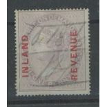1860 Inland Revenue 1d overprint pen cancelled, with faults.