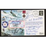 1990 The Skirmishing cover signed by 11 Battle of Britain participants. Address label, fine.