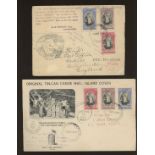 Tin Can Mail covers: 1937 & 1939 covers both with 1938 Coronation set. Stamps alone Cat £52.