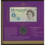 2002 Lowther Crown & Banknote set in Royal Mint folder with £5 serial ER50 001111
