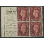 1937 1½d wmk inverted booklet cylinder 10 dot pane of 4 + 2 advertising labels "Use Better