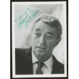 Robert Mitchum: Autographed 7" x 5" black & white photo, fine.