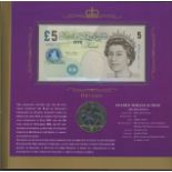2002 Lowther Crown & Banknote set in Royal Mint folder with £5 serial ER50 001112
