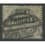 Govt. Parcels 1883 9d dull green used, fine. With 1977 Brandon Cert.