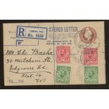 1911 (June 22nd) Downey Head ½d & 1d on registered letter with Western Central District Office CDS.