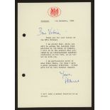 Harold Wilson: 1986 letter signed "Harold" on House of Lords letterhead.