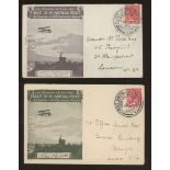 1911 First UK Aerial Post cover with GV 1d London H/S x 2 different colour & size envelopes,