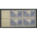 1929 10f Port de la Rochelle (Type I) left marginal block of 4 Mint (3 U/M), fine.