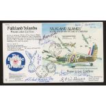 1991 Falkland Islands Spitfire Min Sheet FDC signed by 9 Battle of Britain participants.