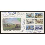 1993 RAF 75th Anniv Belize FDC signed by 9 Battle of Britain participants. Unaddressed, fine.