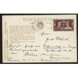 1937 Coronation on unusual Coronation Souvenir Postcard with London WC wavy line cancel.