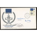 1990 50th Anniv of George Cross cover signed by 3 GC holders: Odette Hallowes,