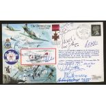 1990 The Skirmishing cover signed by 9 Battle of Britain participants. Address label, fine.