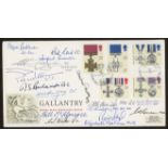 1990 Gallantry FDC with 19 signatures incl. 3 VC holders, 7 GC holders, etc. with listing.